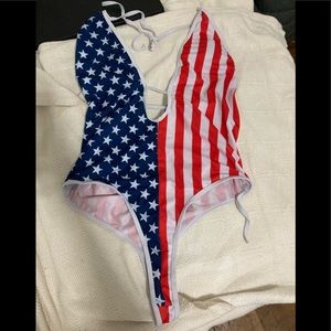 Women’s One piece bathing suit American flag extra large high waisted high cut